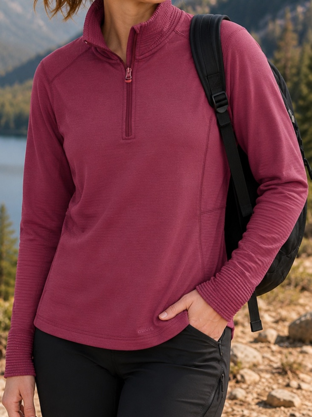 Orvis Women’s Medium 1/4 Zip Performance Pullover Plum Thumbholes Hiking a151